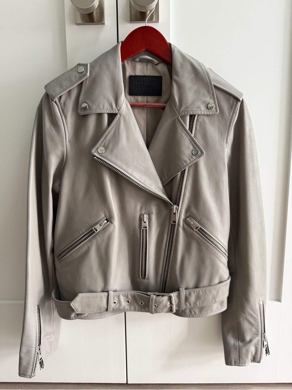 All Saints cloud grey leather jacket